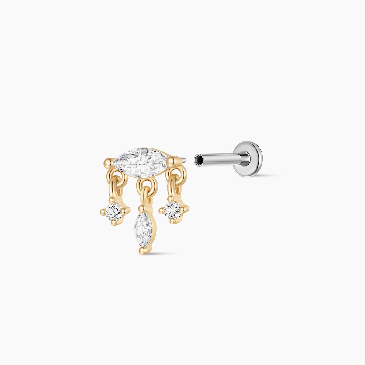 14K Yellow Gold Marquise Dangle Flatback Stud & Titanium Post