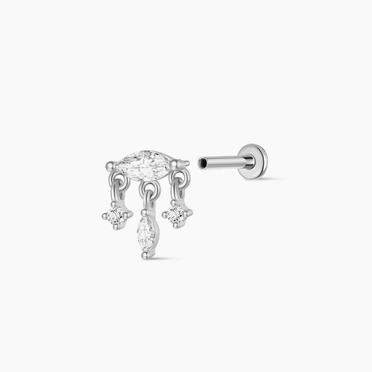 14K White Gold Marquise Dangle Flatback Stud & Titanium Post