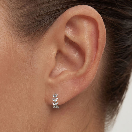 14K Solid White Gold · Leaf Vine Clicker Hoop