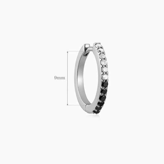 14K Solid White Gold Black & White Pavé Huggie Hoop Earring