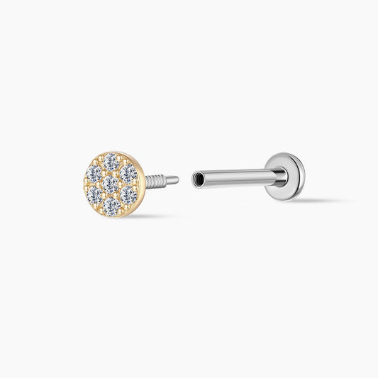 14K Yellow Gold Round Pavé Flat Back Stud & Titanium Post