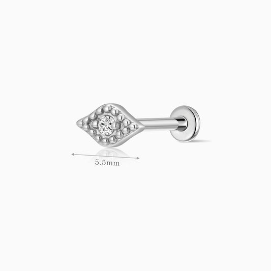 14K Solid White Gold Textured Eye Flat Back Stud & Titanium Post