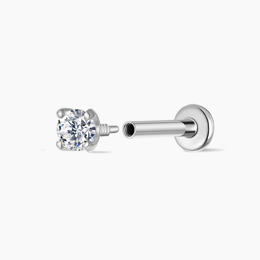 14K Solid White Gold Classic 4-Prong Setting Flat Back Stud & Titanium Post