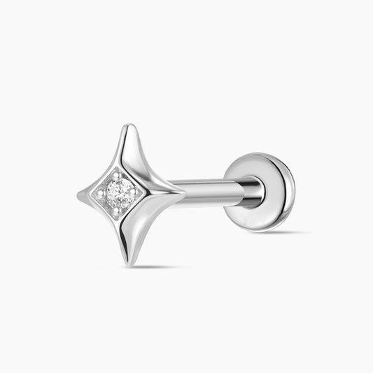 14K Solid White Gold Star Flat Back Stud Piercing & Titanium Post
