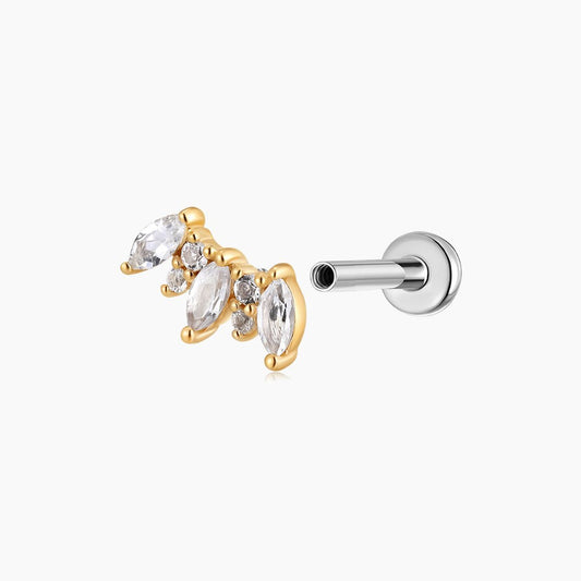 14K Solid Yellow Gold Marquise Cluster Flat Back Stud & Titanium Post