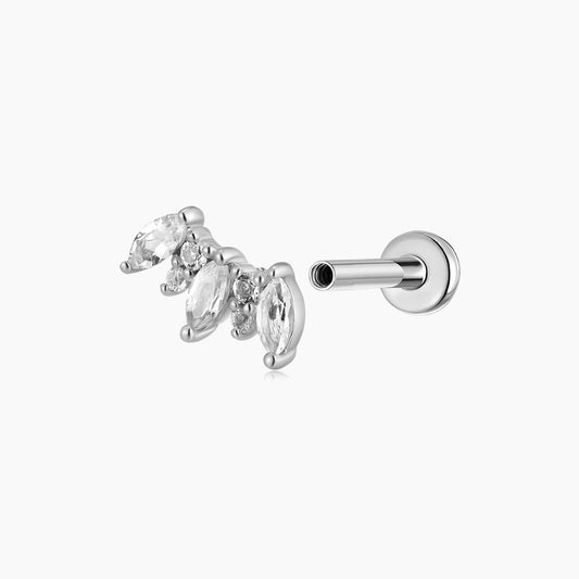 14K Solid White Gold Marquise Cluster Flat Back Stud & Titanium Post