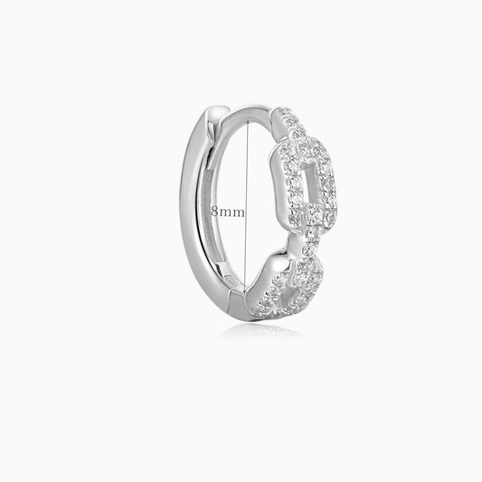 14K Solid White Gold Pavé Chain-Link Huggie Hoop
