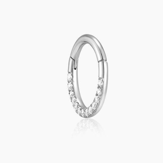 14K Solid White Gold Pavé Clicker Flatback Piercing Hoop