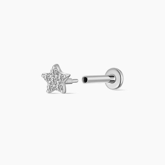 14K Solid White Gold Star Flat Back Stud & Titanium Post