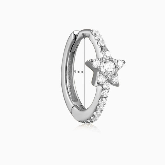 14K Solid White Gold Starburst Pavé Huggie Hoop