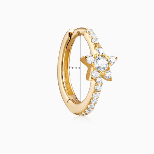 14K Solid Yellow Gold Starburst Pavé Huggie Hoop