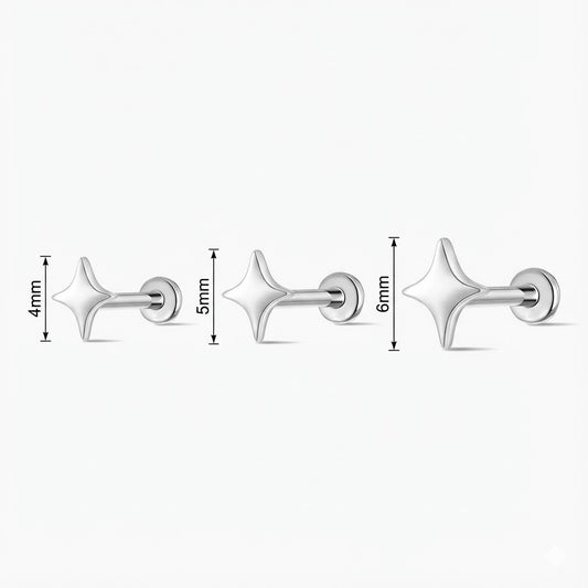 14K Solid White Gold Smooth Star Flat Back Stud & Titanium Post