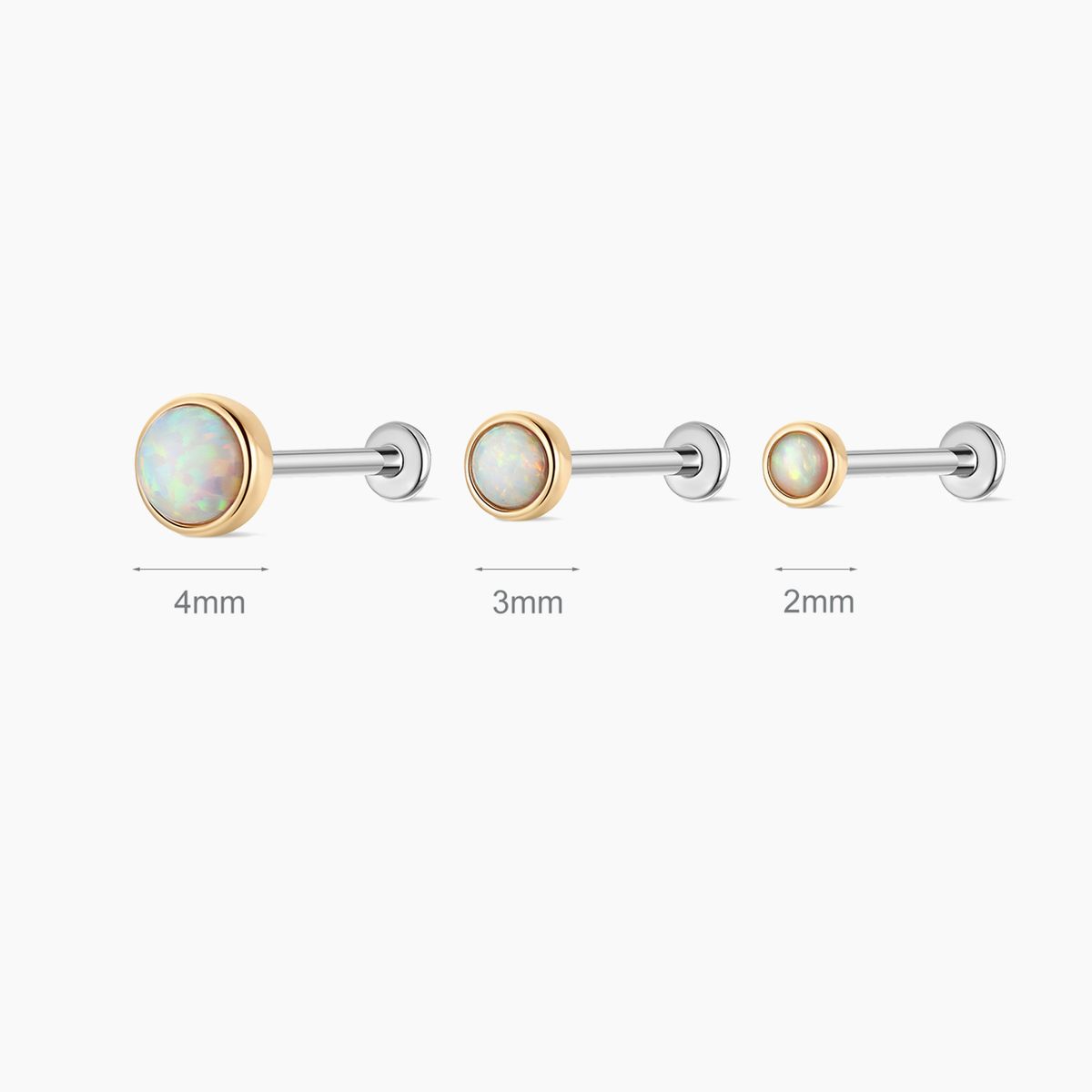 14K Solid Yellow Gold Minimal Opal Flat Back Stud & Titanium Post