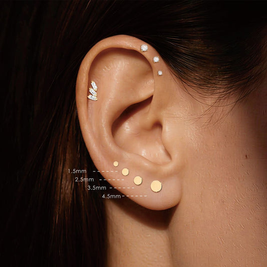 14K Solid Yellow Gold Flat Disc Stud Flat Back & Solid Gold Post