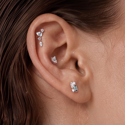 14K Solid Yellow Gold Topaz Cluster Flat Back Stud & Solid Gold Post
