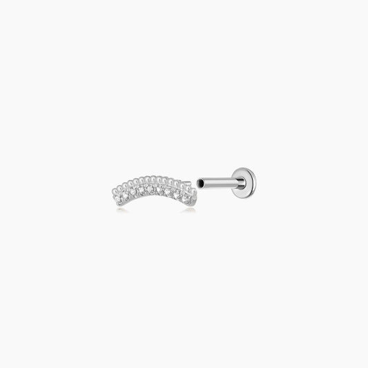 14K Solid White Gold Arc Pavé Flat Back Stud & Titanium Post