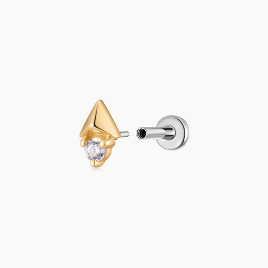 14K Solid Yellow Gold Arrow Geometric Piercing Stud & Titanium Post