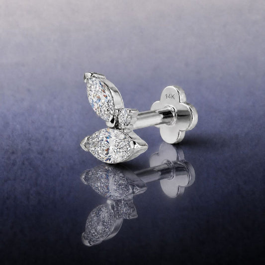 AERÉ™ 14K White Gold Dual Marquise & Round Cluster Stud & Solid Gold Post - Photo 2 | AUNYRA