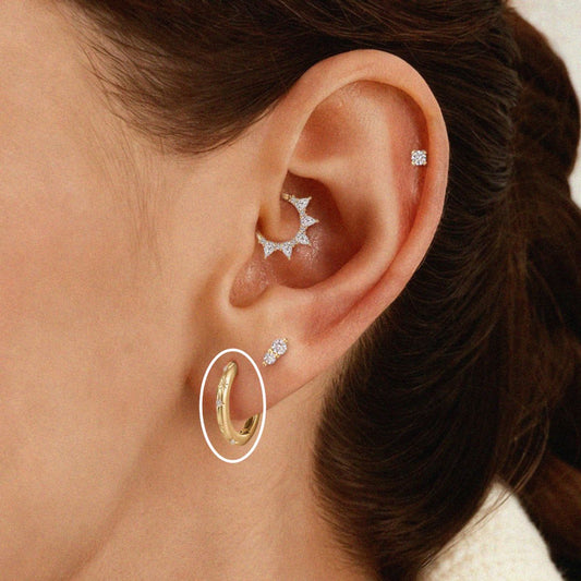 14K Solid Yellow Gold Starburst Clicker Hoop