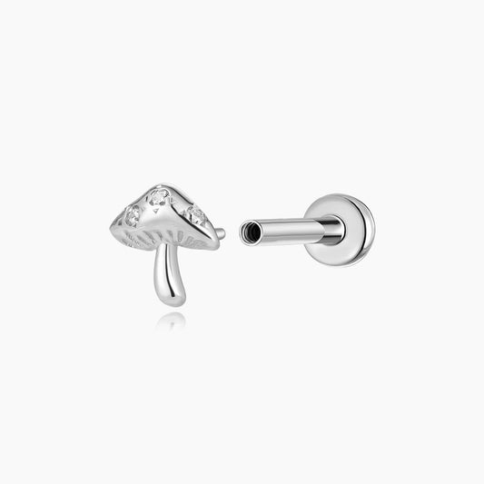 14K Solid White Gold Mushroom Flat Back Stud & Titanium Post