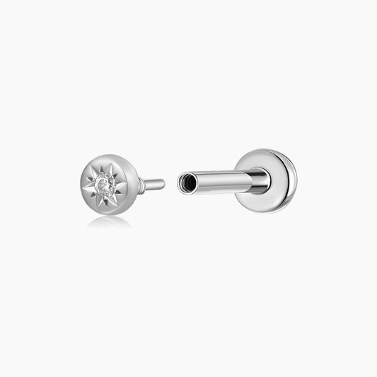 14K Solid White Gold Sunburst Flat Back Stud & Titanium Post