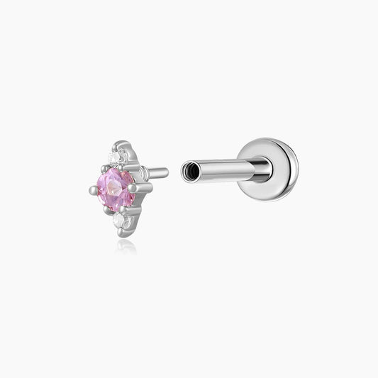 14K Solid White Gold Pink Sapphire Cluster Flat Back Stud & Titanium Post