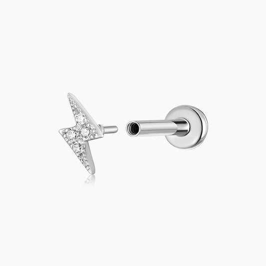 14K Solid White Gold Lightning Bolt Flat Back Stud & Titanium Post