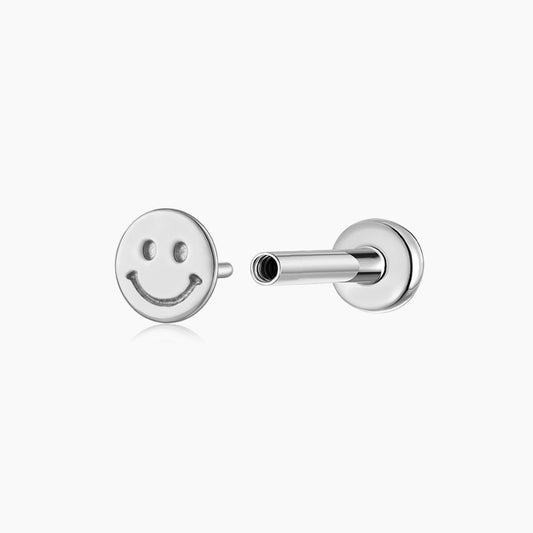 14K Solid White Gold Smiley Flat Back Stud & Titanium Post