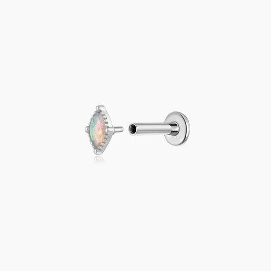 14K Solid White Gold Marquise Opal Flat Back Stud & Titanium Post