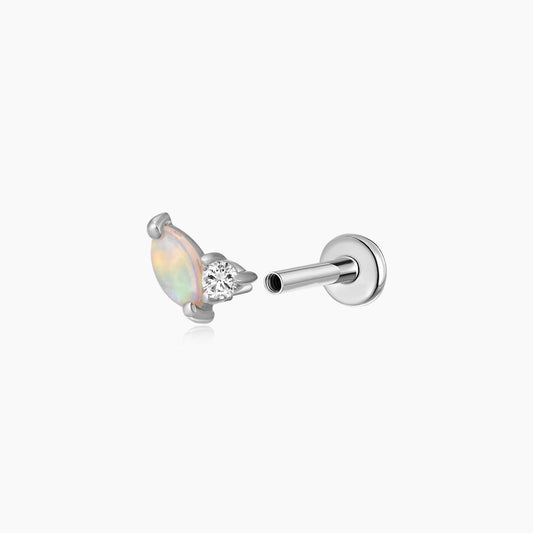 14K Solid White Gold Marquise Opal Flat Back Stud & Titanium Post