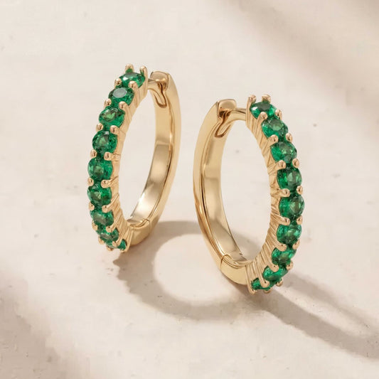 Aunyra- 14K Yellow Gold May Emerald Birthstone Clicker Hoop