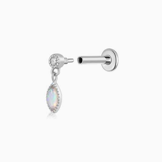 14K Solid White Gold Opal Marquise Dangle Flat Back Piercing & Titanium Post