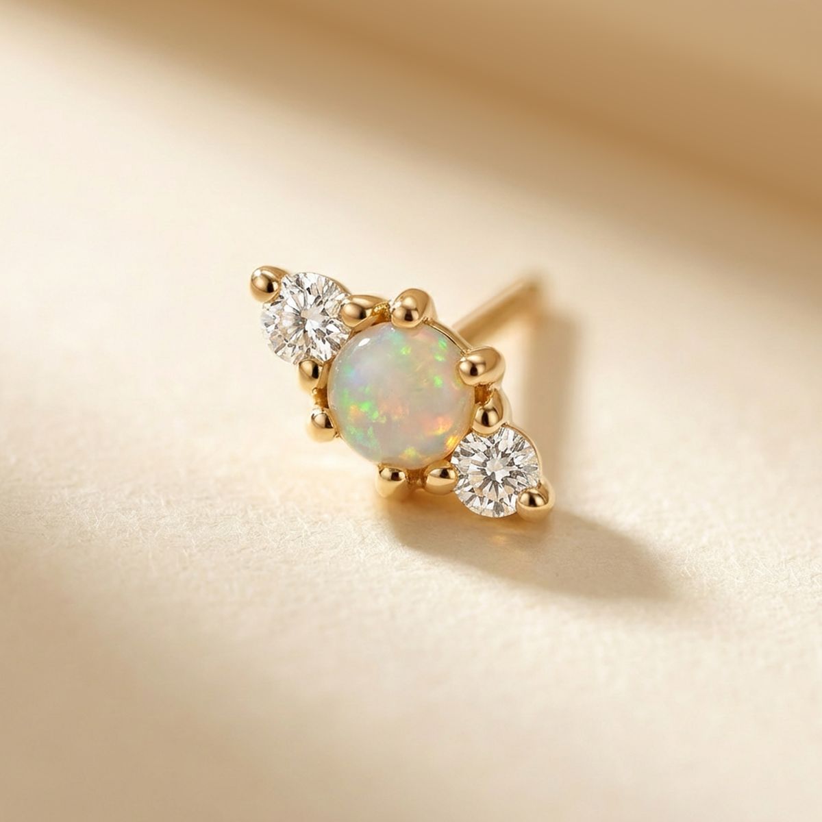 14K Solid Yellow Gold Opal Vertical Flat Back Stud & Solid Gold Post