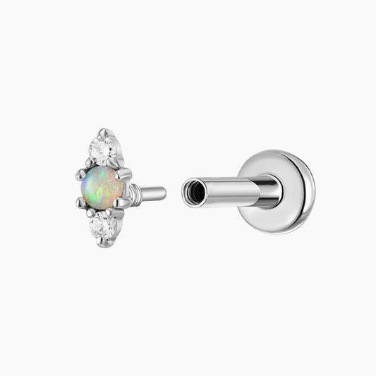 14K Solid White Gold Opal Vertical Flat Back Stud & Titanium Post