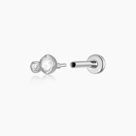 14K Solid White Gold Organic Duo Stone Flat Back Stud & Titanium Post