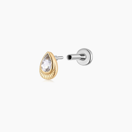 14K Yellow Gold Pear-Cut Teardrop Piercing Flat Back Stud & Titanium Post