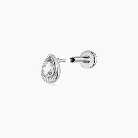 14K White Gold Pear-Cut Teardrop Piercing Flat Back Stud & Titanium Post