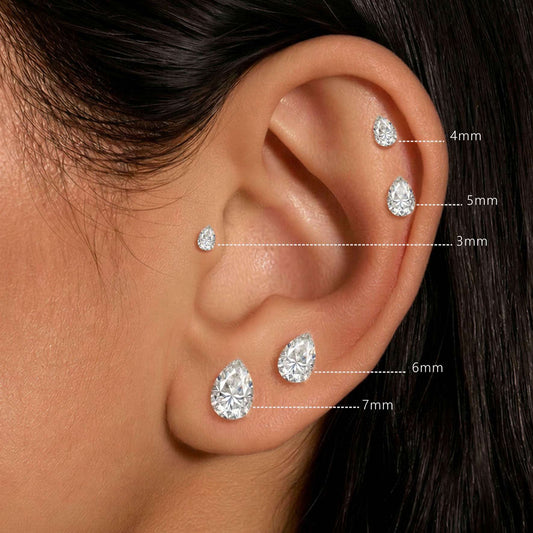 AERÉ™ 14K White Gold Pear Flat Back Stud & Titanium Post - Photo 2 | AUNYRA