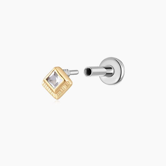 14K Solid Yellow Gold Square-Cut Cartilage Stud & Titanium Post