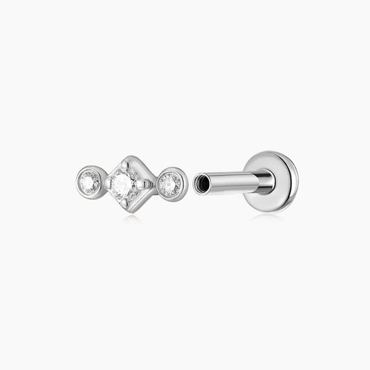 14K Solid White Gold Three-Stone Flat Back Stud & Titanium Post