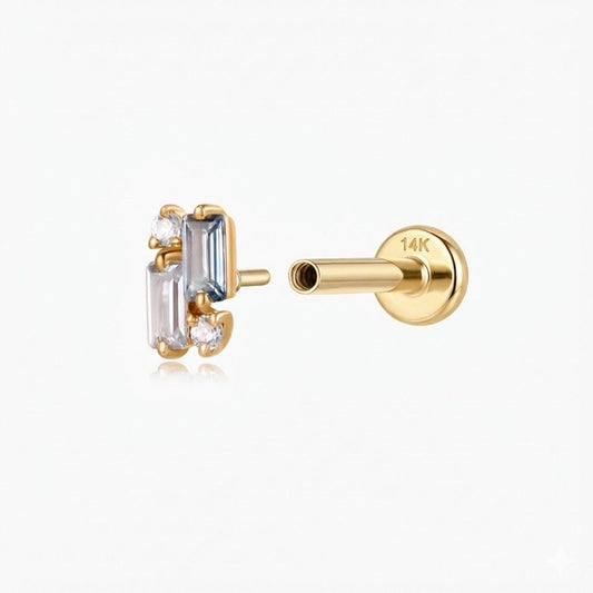 14K Solid Yellow Gold Topaz Cluster Flat Back Stud & Solid Gold Post