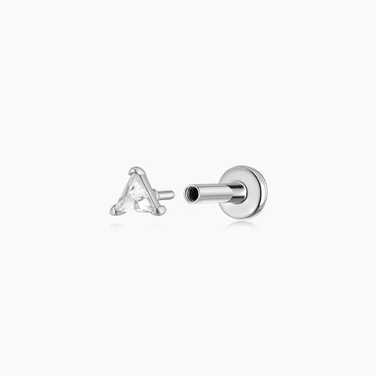 14K Solid White Gold Trillion-Cut Geometric Flat Back Stud & Titanium Post