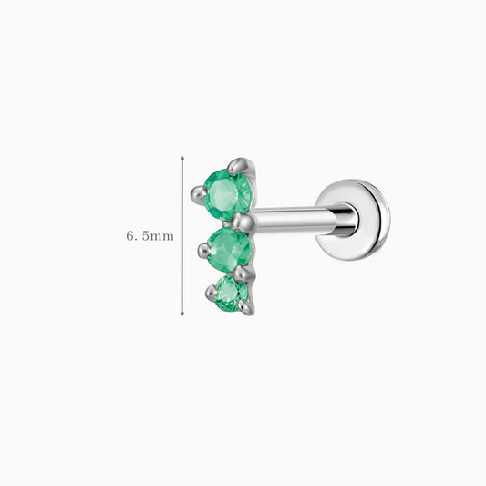 Aunyra- 14K Solid White Gold Tsavorite Trio Flat Back Stud & Titanium Post