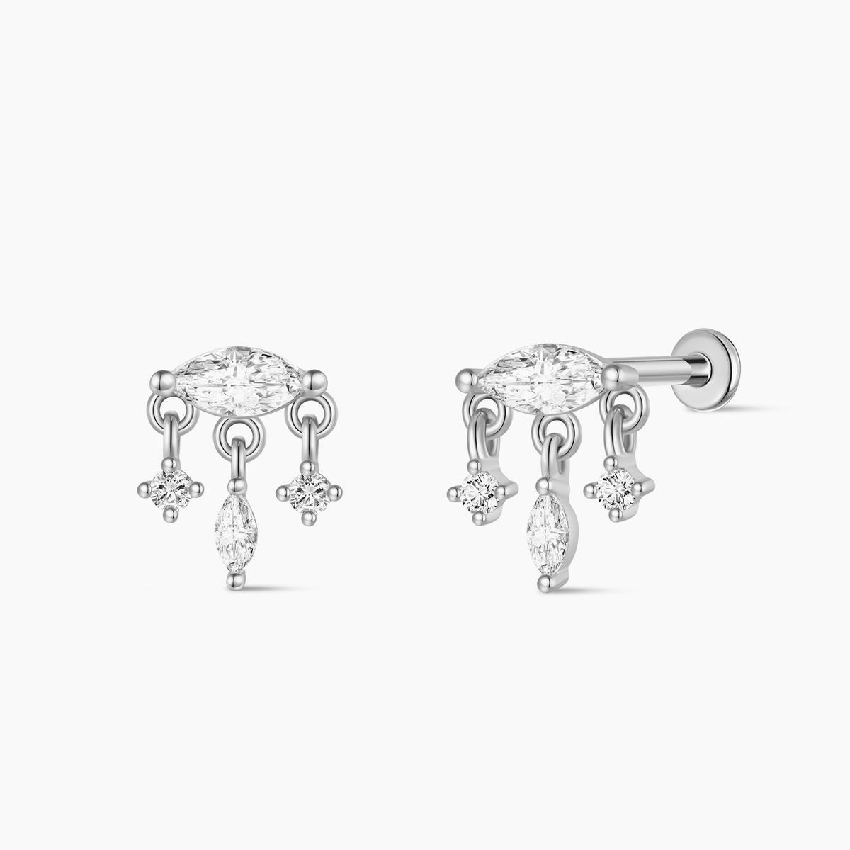 14K White Gold Marquise Dangle Flatback Stud & Titanium Post