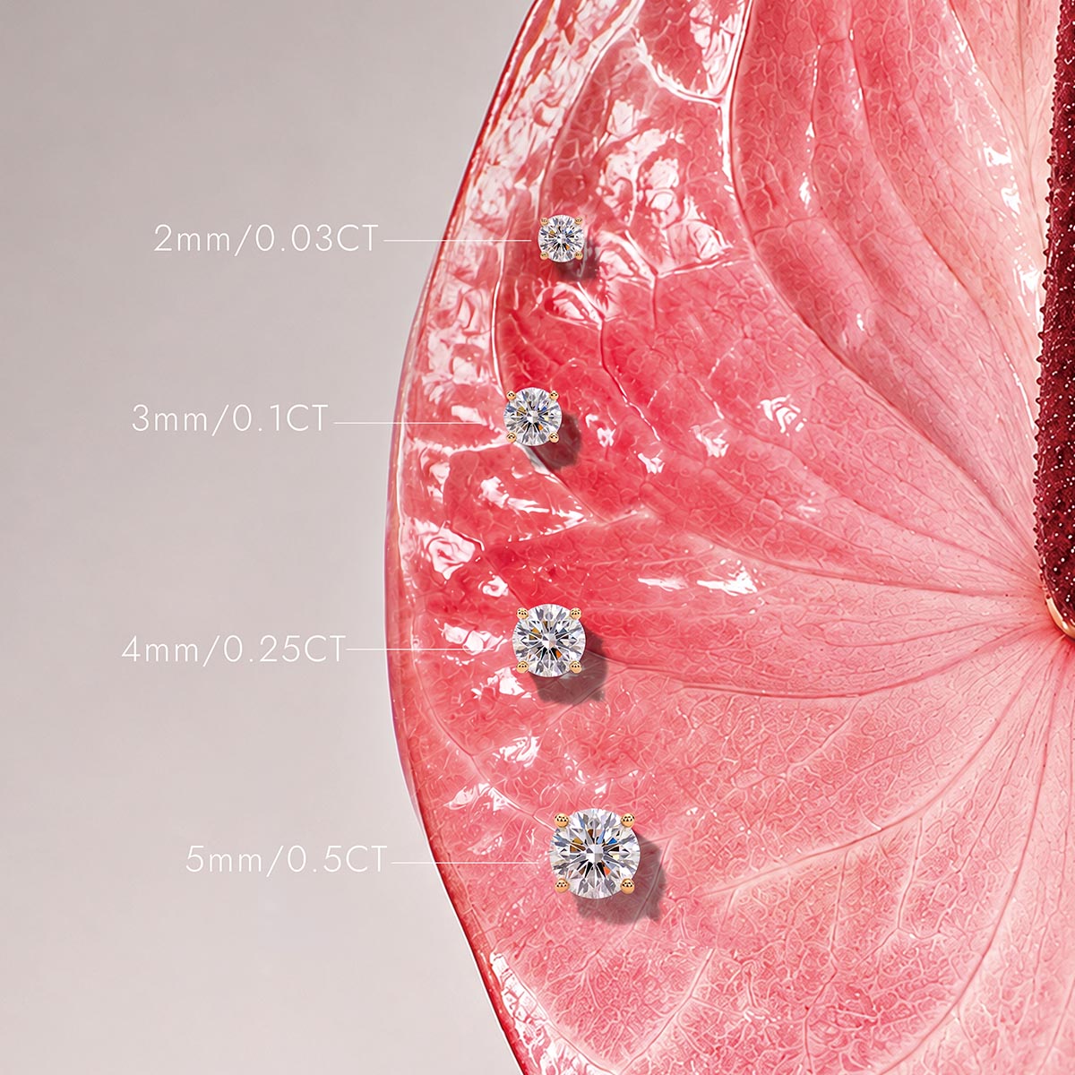 Classic 4-Prong Setting stud sizes with carat weights size chart