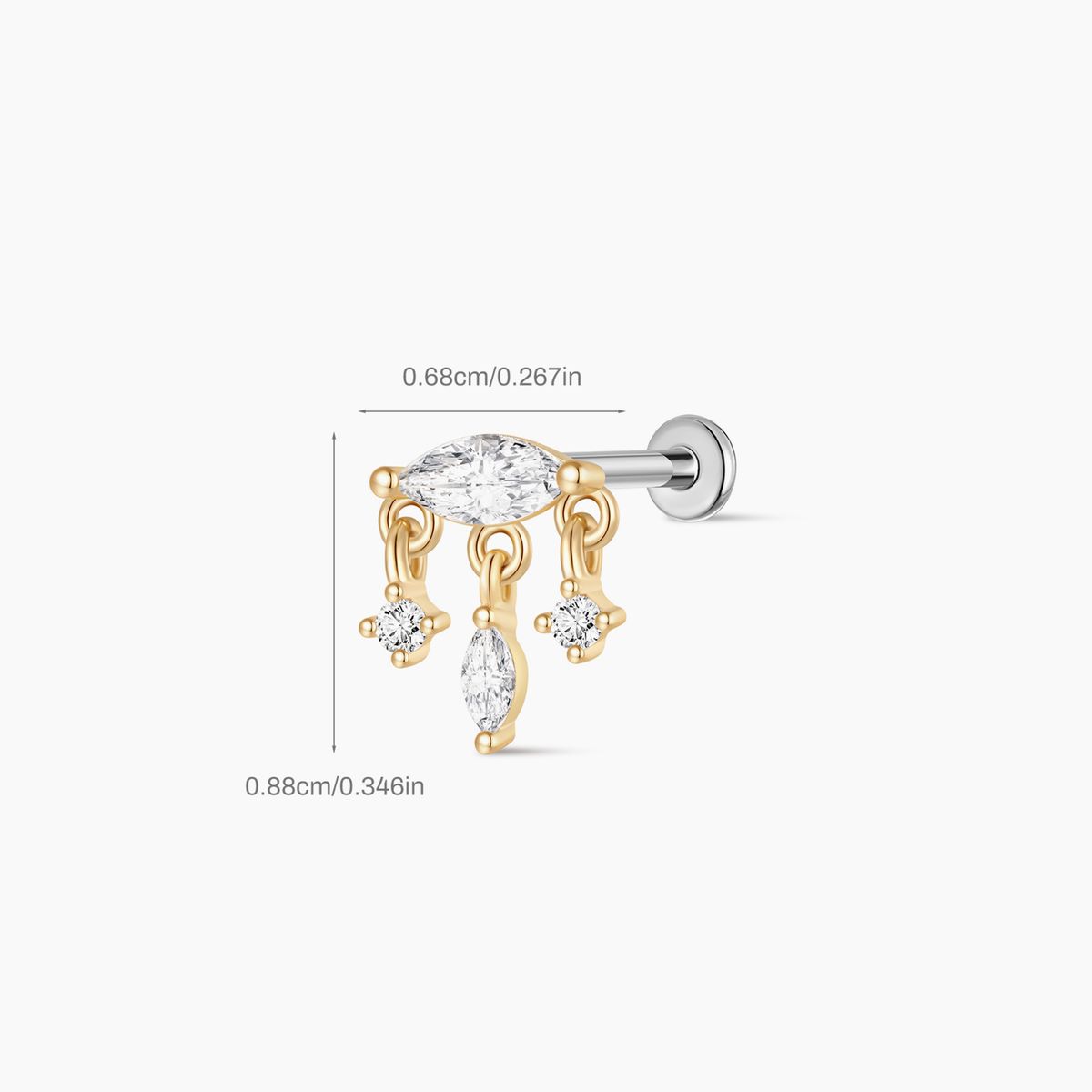 14K Yellow Gold Marquise Dangle Flatback Stud & Titanium Post