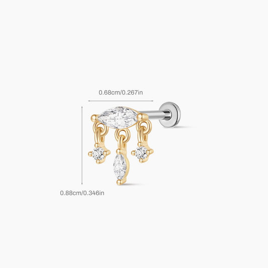 14K Yellow Gold Marquise Dangle Flatback Stud & Titanium Post