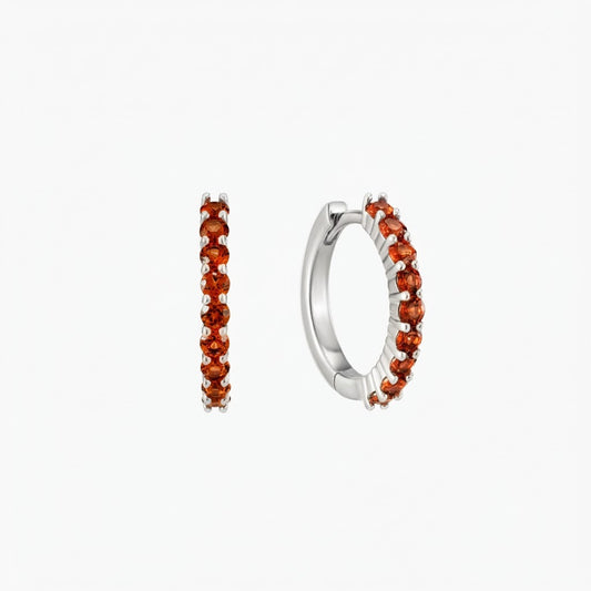 14K White Gold January Garnet Birthstone Clicker Hoop