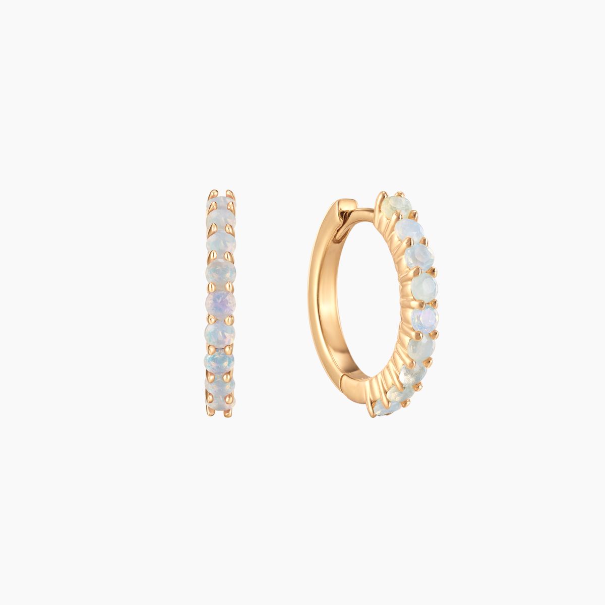 14K Yellow Gold October Opal Birthstone Clicker Hoop