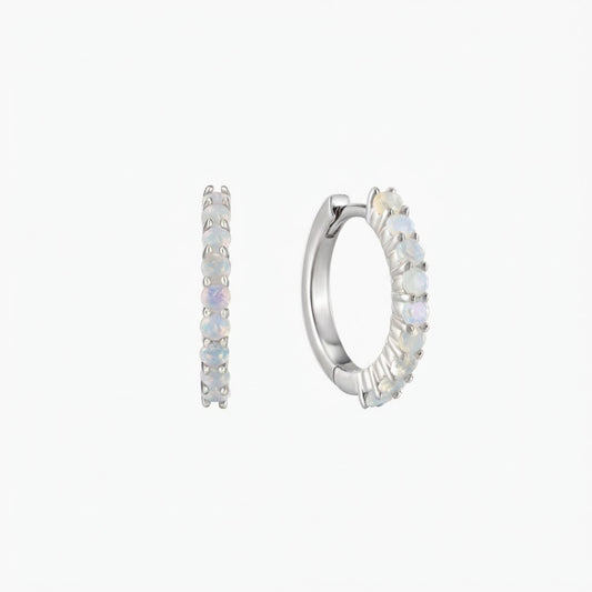 14K White Gold October Opal Birthstone Clicker Hoop